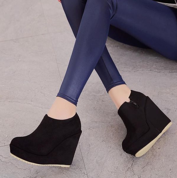 

2020 autumn winter new stylish women ankle boots platform round toe wedges boots woman ankle plus size 32-43, Black