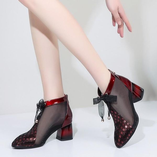 

кожа высоких каблуках сандалии лето овчины марли сандалии лук выдалбливают сандал сапоги коренастый пятки рим closed-t lady обувь -40, Black