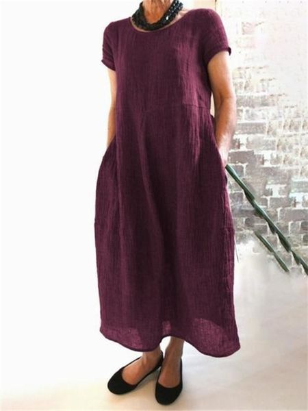 

cotton 2020 new style loose solid color linen dress, Black;gray