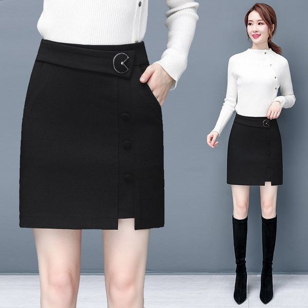 

new arrival 2021 winter female skort solid a line of wool skirt y387 vq4y, Black