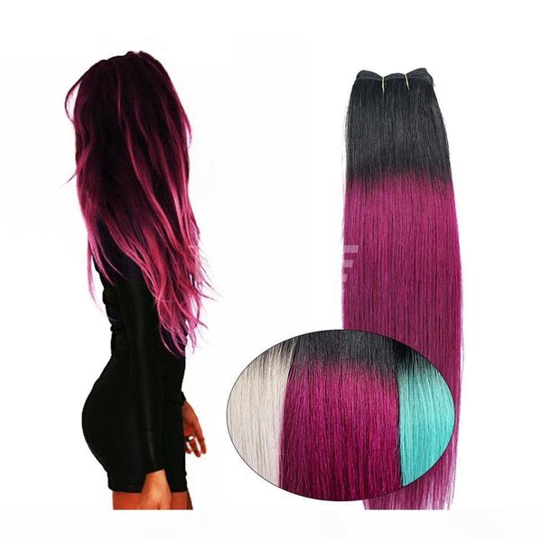 

vmae peruvian straight human hair weave extensions #1b purple ombre color 3 bundles grade 11a remy virgin hair, Black