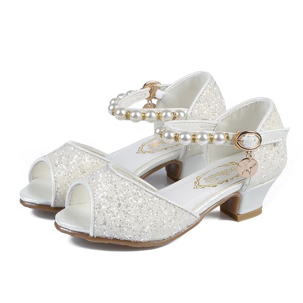 

ulknn 2020 summer sandals children's fish mouth 5 children 4 girls 6 crystal high heel 7 princess shoes 10 years old, Black