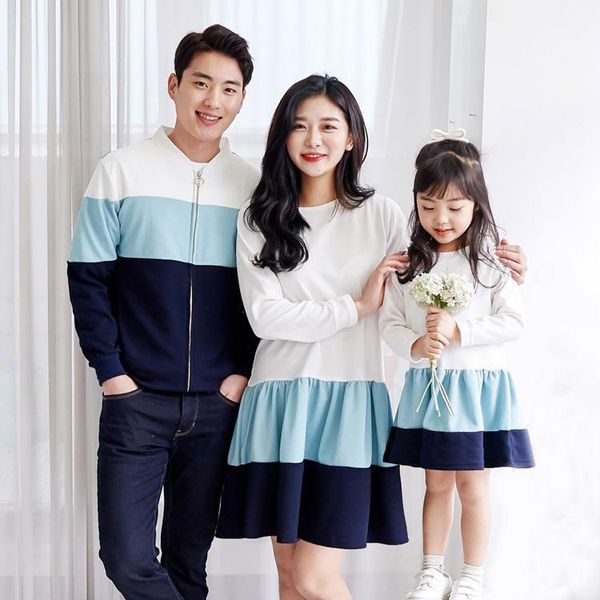 

dress 2020 new kind of family four mothers and daughters autumn stitching dress suit with one hair substitute, Blue