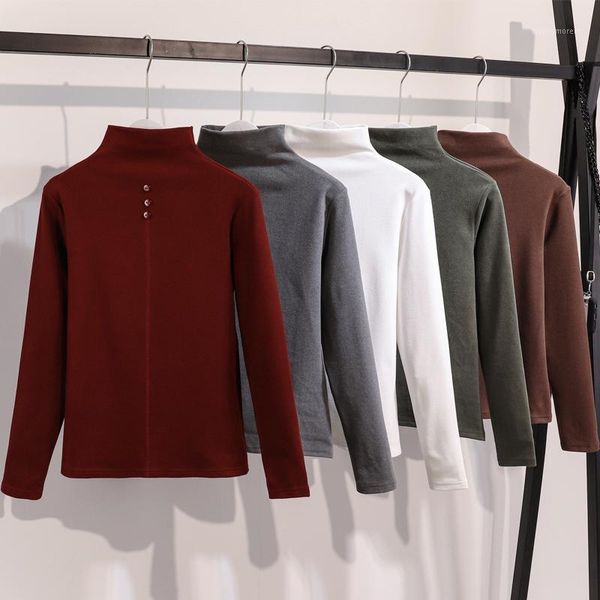 

turtleneck slim fit t-shirt workwear office ladies plain high neck long sleeve tee women autumn winter minimalist thick 1, White