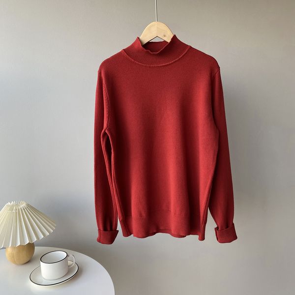 

2021 new spring turtleneck pure color loose style knitted fashion sweater casual women pullovers pull femme 37ma, White