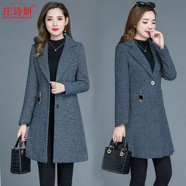 

2021 new autumn/winter wool with new warm coat long sleeve lapel female personality h00130 nblm, Tan;black
