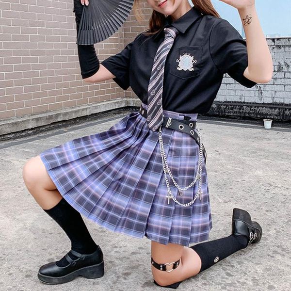 

summer women skirts korean japan style student uniform sailor skirt mini pleated high waist girls cute sweet ladies plaid chic, Black