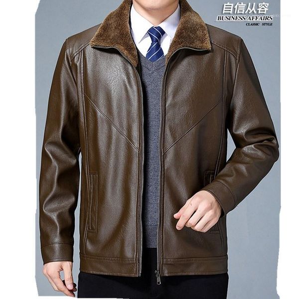 

men leather jacket plus thick men coats 5xl brand pu outerwear father winter faux fur male jacket1, Black