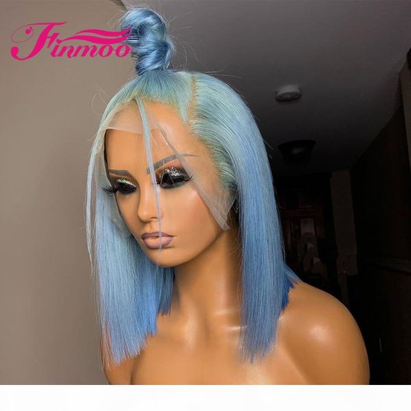 

blue colored bob lace front wigs human hair wigs for women pre plucked brazilian remy 13x4 lace front wig short bob wigs 150%, Black