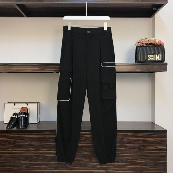 

women's pants & capris l-4xl plus size women harajuku black trousers autumn 2021 fashion streetwear elastic high waist loose casual pan, Black;white