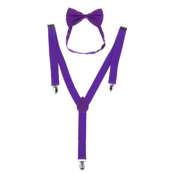 

adjustable y-back suspenders bow tie set clip-on braces elastic wedding, Blue;purple