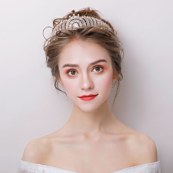 

golden zircon crown headdress banquet korean exquisite super fairy wedding dress accessories bridal jewelry, Silver