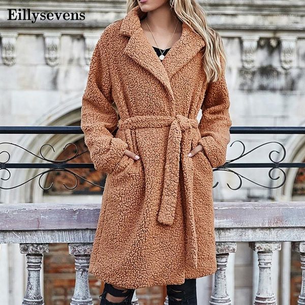 

long coats fleece jackets winter warm teddy coat cardigan office lady women wool blends full overcoats plus size#21, Black