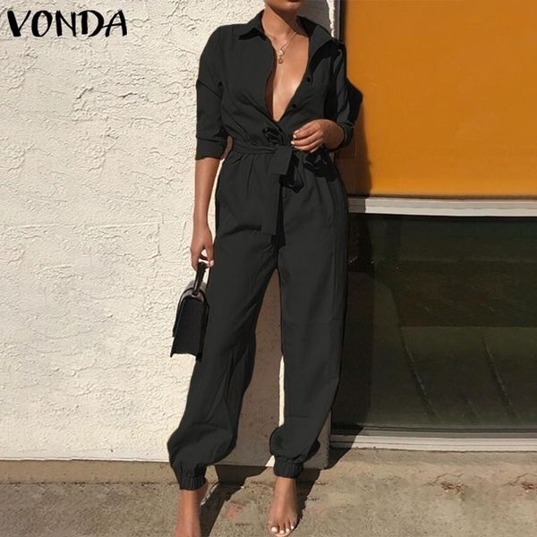 

vonda overalls rompers womens jumpsuits autumn pants casual vintage deep v neck long sleeve party playsuits plus size y200422, Black;white