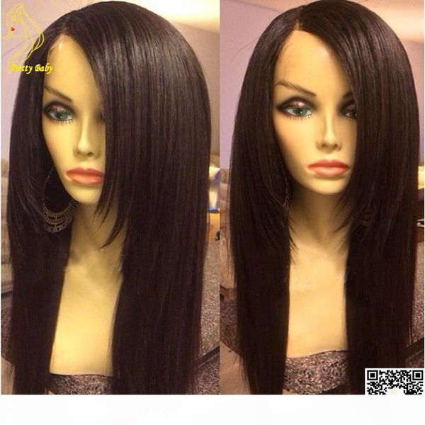 

silky straight full lace wig human hair brazilian long straight lace front wigs middle part wig for balck women, Black;brown