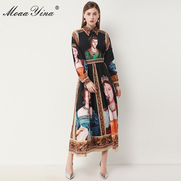 

casual dresses moaayina fashion designer dress spring autumn women's long sleeve vintage queen print noble elegant dresses1, Black;gray