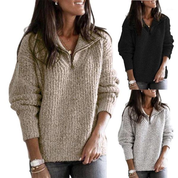 

autumn winter sweaters pullovers women casual lapel zipper long sleeve knitted sweaters pullover women knitted, White;black