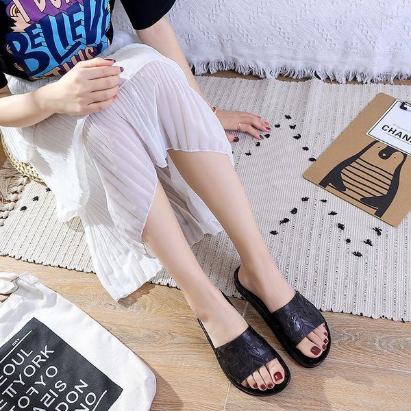 

slippers 2021 pvc crystal material simple waterproof non-slip shoes1, Black
