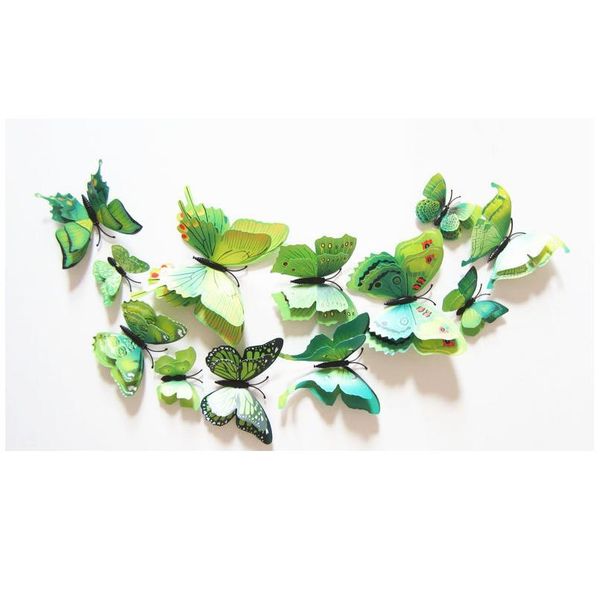 

12pcs multicolor double layer wings 3d butterfly wall sticker magnet pvc butterflies party kids bedroom fridge decor bbyvhj