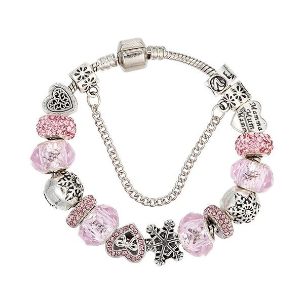 

2020 new pink crystal beaded bracelet pan jia dream europe and america diy love snowflake bracelet, Black