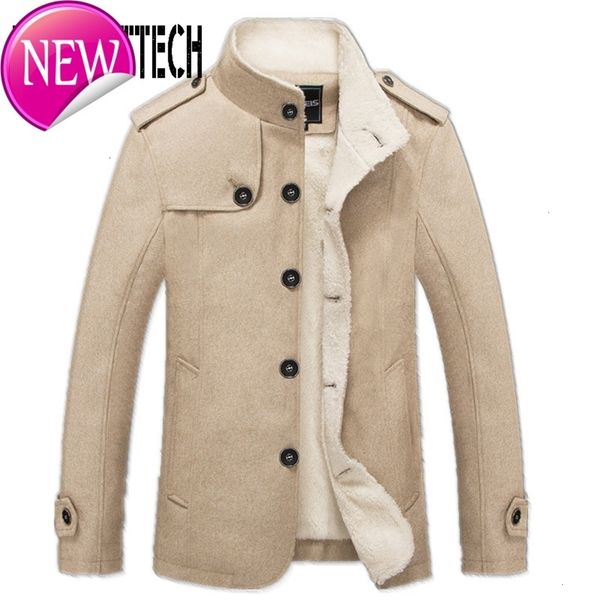 

brand men wool blend coats 2019 winter fashion men's solid color coat clothing male thick warm overcoat, Black