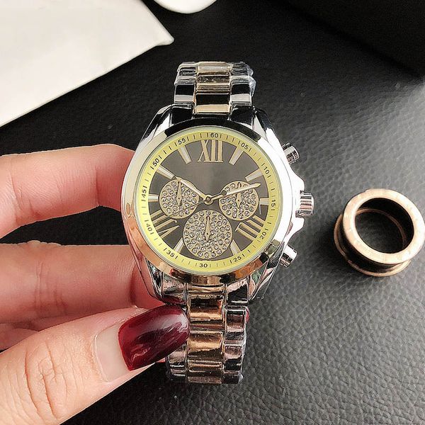 

fashion brand watches women girl roman numerals style metal steel band quartz wrist watch m 102324q, Slivery;brown