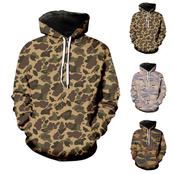 

men's hoodies & sweatshirts 3d funny jacket long sleeve hooded camouflage print hoodie, Black