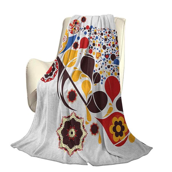 

colorful graphic design of floral motifs hearts music notes dots ornamental artoffice leisure blankets