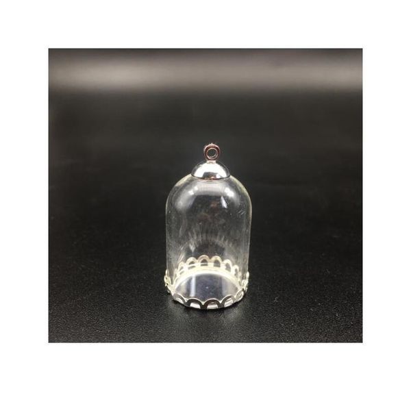 

100set 25*18mm hollow tube glass jar with silver setting tray beads cap set glass vials pendant craft display jewelry bbyuzu, Black