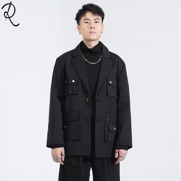 

s-6xloriginal men's clothing autumn winter outfit personality joker pocket patchwork loose tactical suit jacket men's suit1, White;black