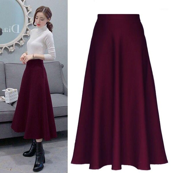 

hodisytian ins fashion women skirts a-line long maxi skirts casual solid high elastic waist vintage femme stylish saia plus size1, Black