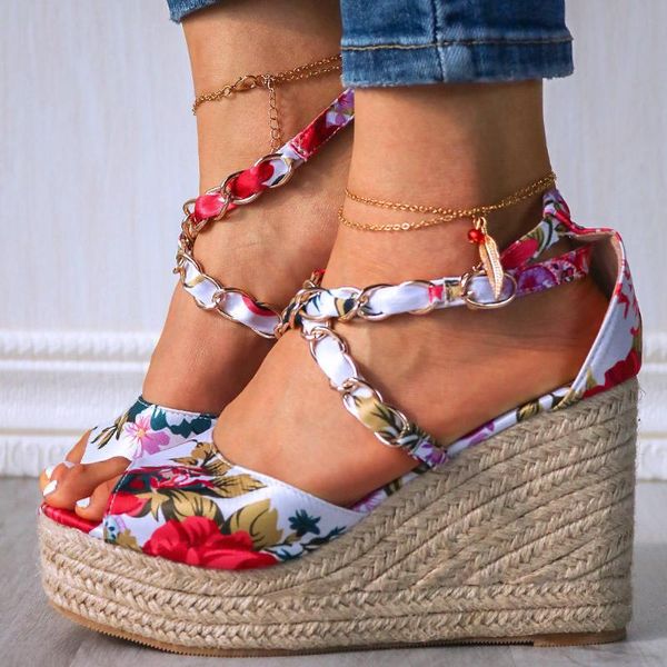 

gigifox 9 colors summer sandals women print platform wedge high heels shoes, Black