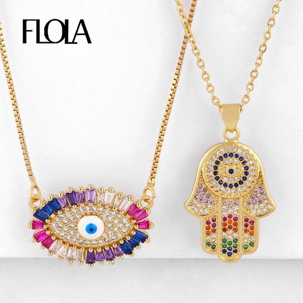 

pendant necklaces flola rainbow evil eye for women hamsa pendants cubic zirconia fatima hand gold jewelry olho grego nkeq19, Silver