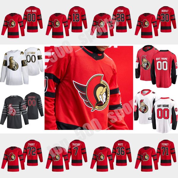 

ottawa senators 2021 reverse retro hockey jerseys 72 thomas chabot jersey brady tkachuk bobby ryan craig anderson colin white custom stitche, Black;red