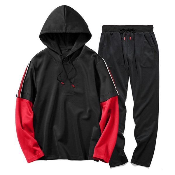 

2021 new fashion brand sporting suit autumn hip hop sweatshirt+sweatpants pullover two pieces sets tracksuit men 98yb, Black