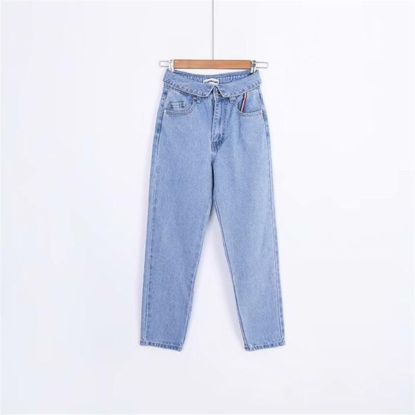 

women's jeans autumn and winter street fashion in the waist collar straight denim trousers women, thin versatile feet women, Blue