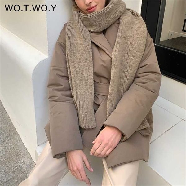 

wotwoy thickening cotton-liner padded parkas women wide-waisted winter puffer jackets female windbreaker solid casual outerwear 211216, Black