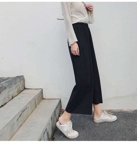 

sd1658x-summer trendy one button skinny pants wide leg pants, Black