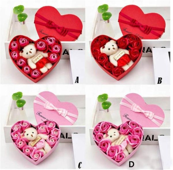 

new 2021 valentines day flowers soap flower gift rose box bears bouquet wedding decoration gift festival heart-shaped box