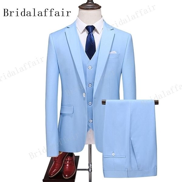 KUSON Neuer modischer himmelblauer Anzug für Männer, 3-teiliges Kerbe-Revers, flacher Slim-Fit-Smoking-Blazer, Sets für den Bräutigam für Hochzeit, Abschlussfeier 201105