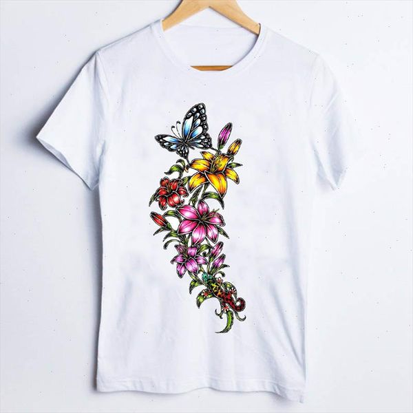

tees for women print floral butterfly flower 90s short sleeve fashion ladies clothes lady clothing female t t shirt, White