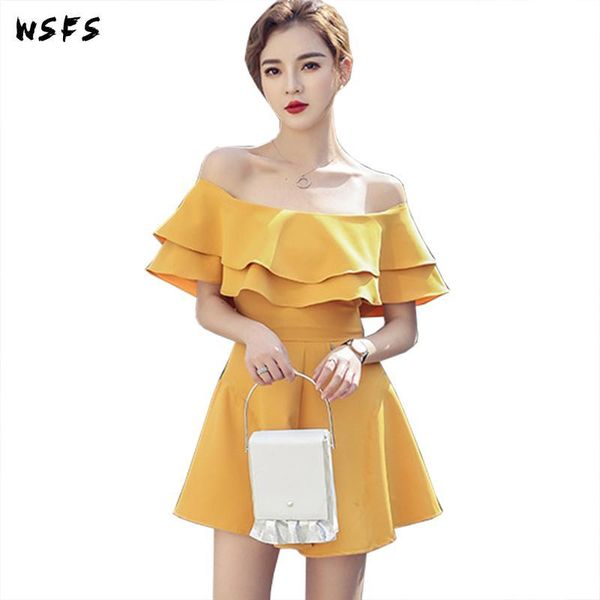 

women's jumpsuits & rompers summer black slash neck ruffles mini short pants pink yellow trousers wide leg casyal sweet womens jumpsuit, Black;white