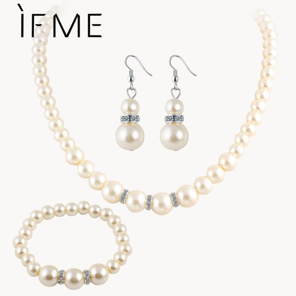

if me charms trendy simulated pearl jewelry sets for women crystal ball pendant necklaces earrings bracelet wedding jewelry new, Silver