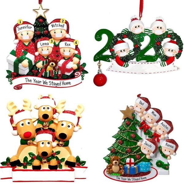 

2020 christmas quarantine ornaments xmas trees reindeer customized gift survivor family of hang decorations snowman pendant with face maskqk