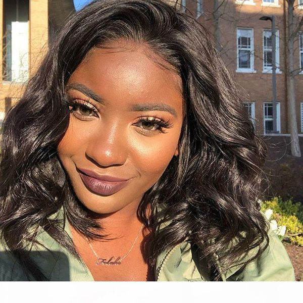 

short lace front human hair wigs with baby hair pre plucked brazilian remy bob wig for women natural black color, Black;brown