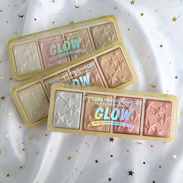 4 cores paleta Highlighter pérola bochecha blush eyeshadow brilhante glitter maquiagem de maquiagem