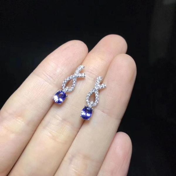 

stud personality trend 100% natural and real tanzanite earring 925 sterling silver fine jewelry, Golden;silver