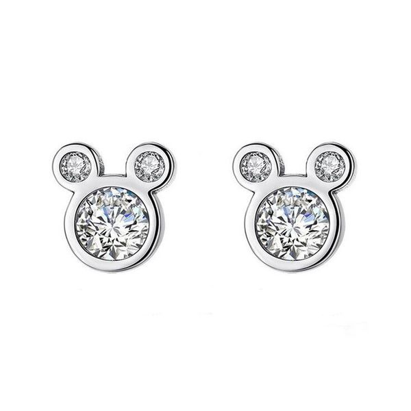 

stud fashion children 925 silver clear zircon cute mini mouse earring for baby kids girls sweet gift women korea jewelry, Golden;silver
