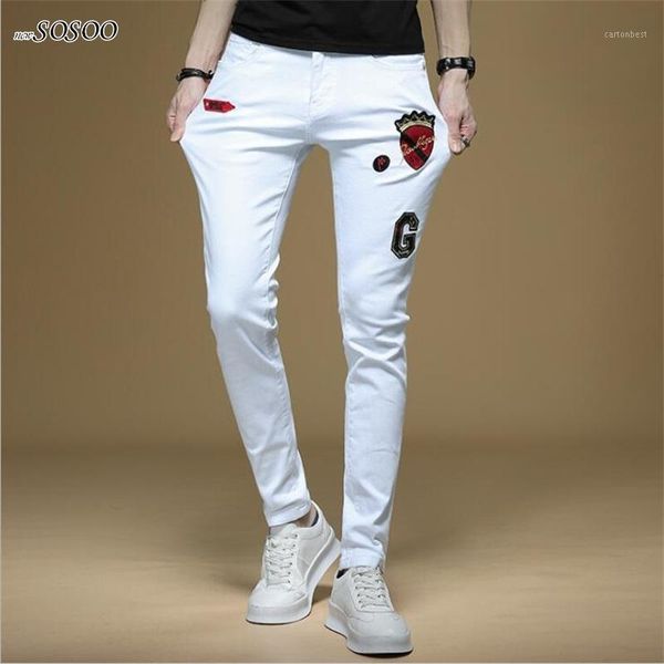 

men's jeans -selling men 100% cotton white denim korean style fashion #13081, Blue