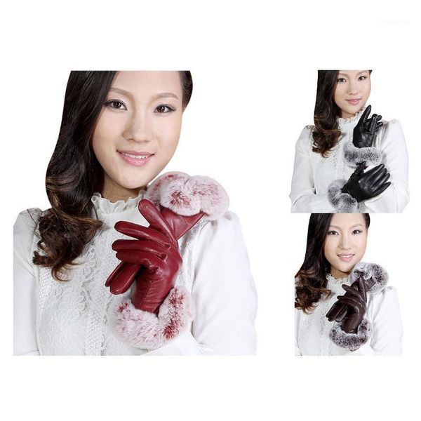 

women autumn winter warm leather gloves fur touch sn gloves evening1, Blue;gray